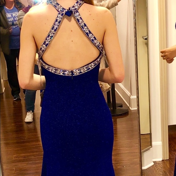 Metallic Knit Beaded Cleo X-Back Gown - Picture 4 of 4